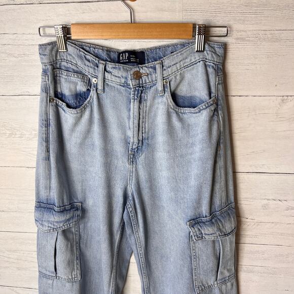 GAP Jeans Womens SZ 6/28 R Blue High Rise Wide Leg Cargo Light Wash 100% Cotton - Picture 7 of 16